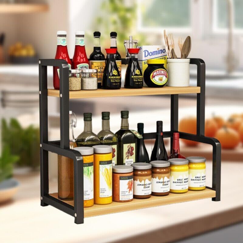 LEDON 2 Tier Kitchen Spice Rack Storage Organizer Seasoning Stand Shelf Countertop (40Cm) image number 3