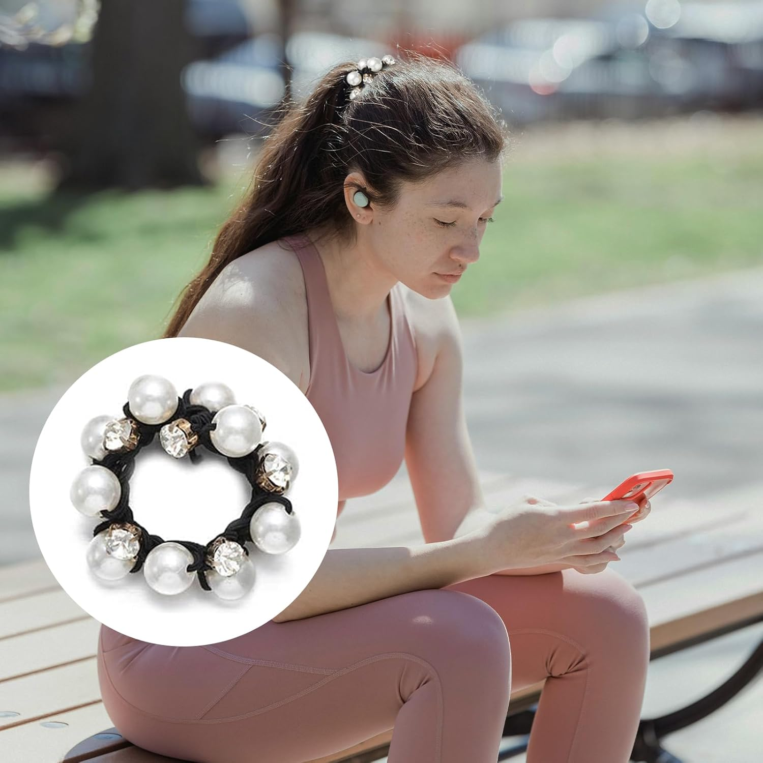 Hzqzaoan Pearl Hair Ties Black Ponytail Holders Elastic Crystal - Hair Tie Hair Accessories for Women, Black Ponytail Scrunchies Holders for Girls Pearl Accessories (Pack of 3) image number 1