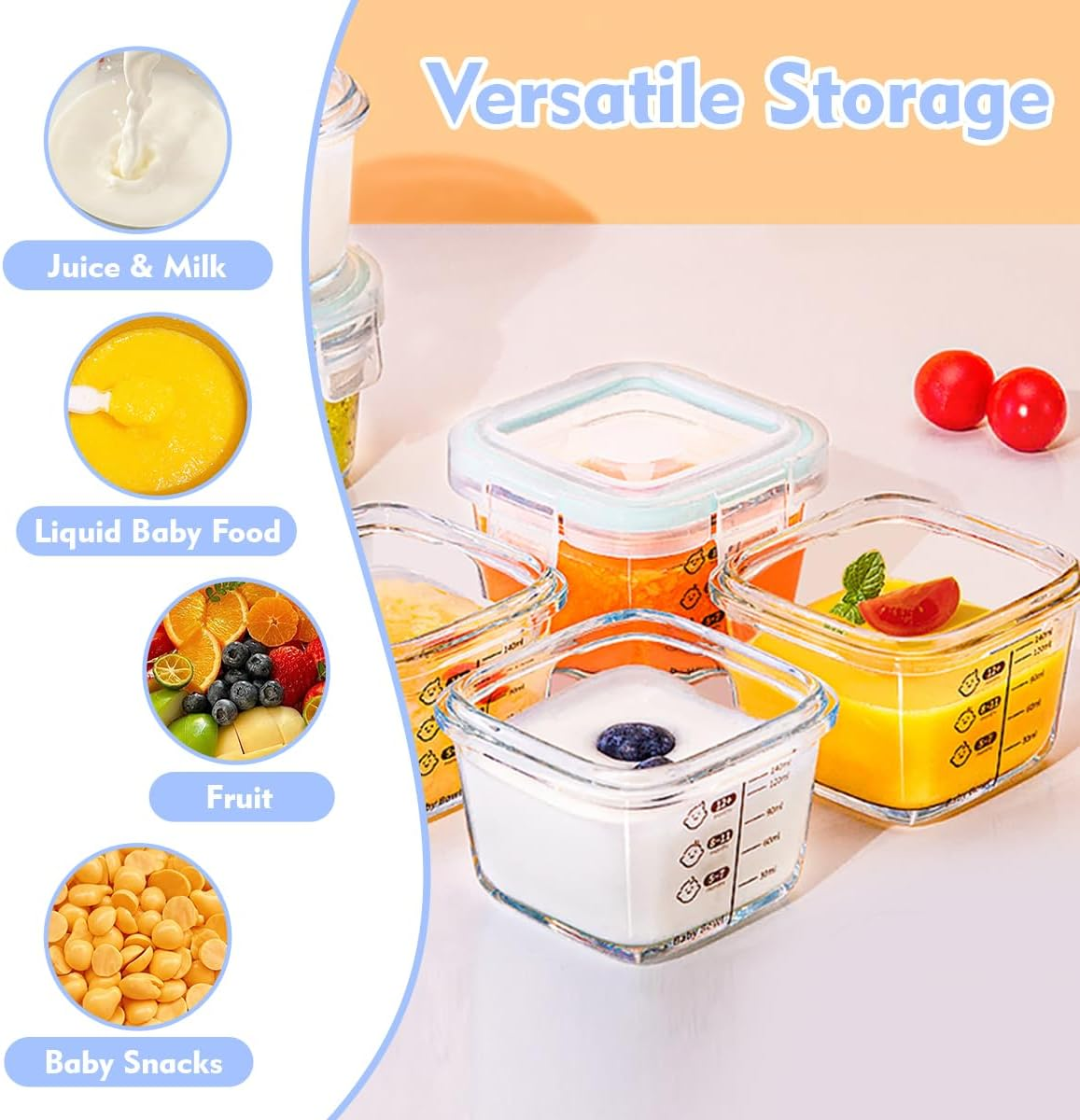Blissify High Borosilicate Glass Baby Food Storage Containers,160Ml Baby Food Jars with Airtight Lids Leak-Proof, Small Meal Prep Clear Jar, Microwave Dishwasher Freezer Safe image number 3