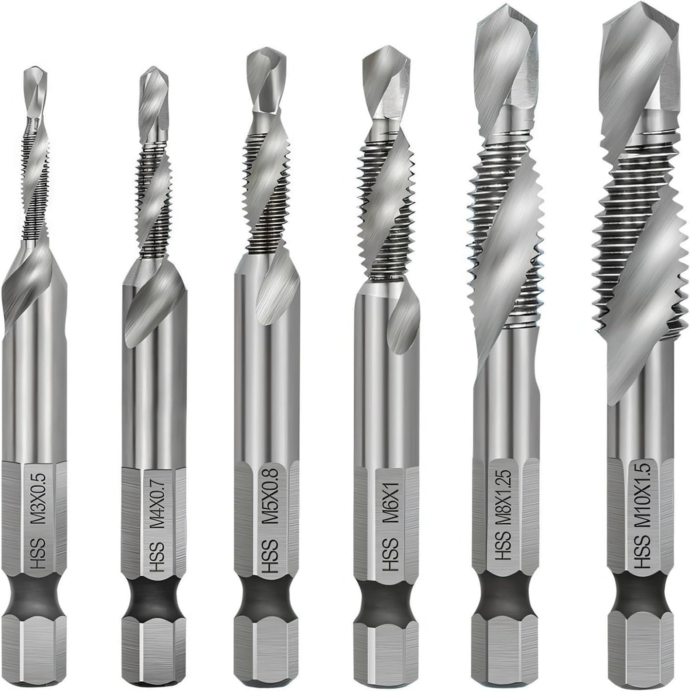 Hymnorq 6-Piece Metric Combination Drill and Tap Bit Set, HSS M3-M10, 1/4" Hex Shank 2-In-1 Drilling & Tapping Tools, Screw Threading Bit Kit for Wood, Plastic, Aluminum