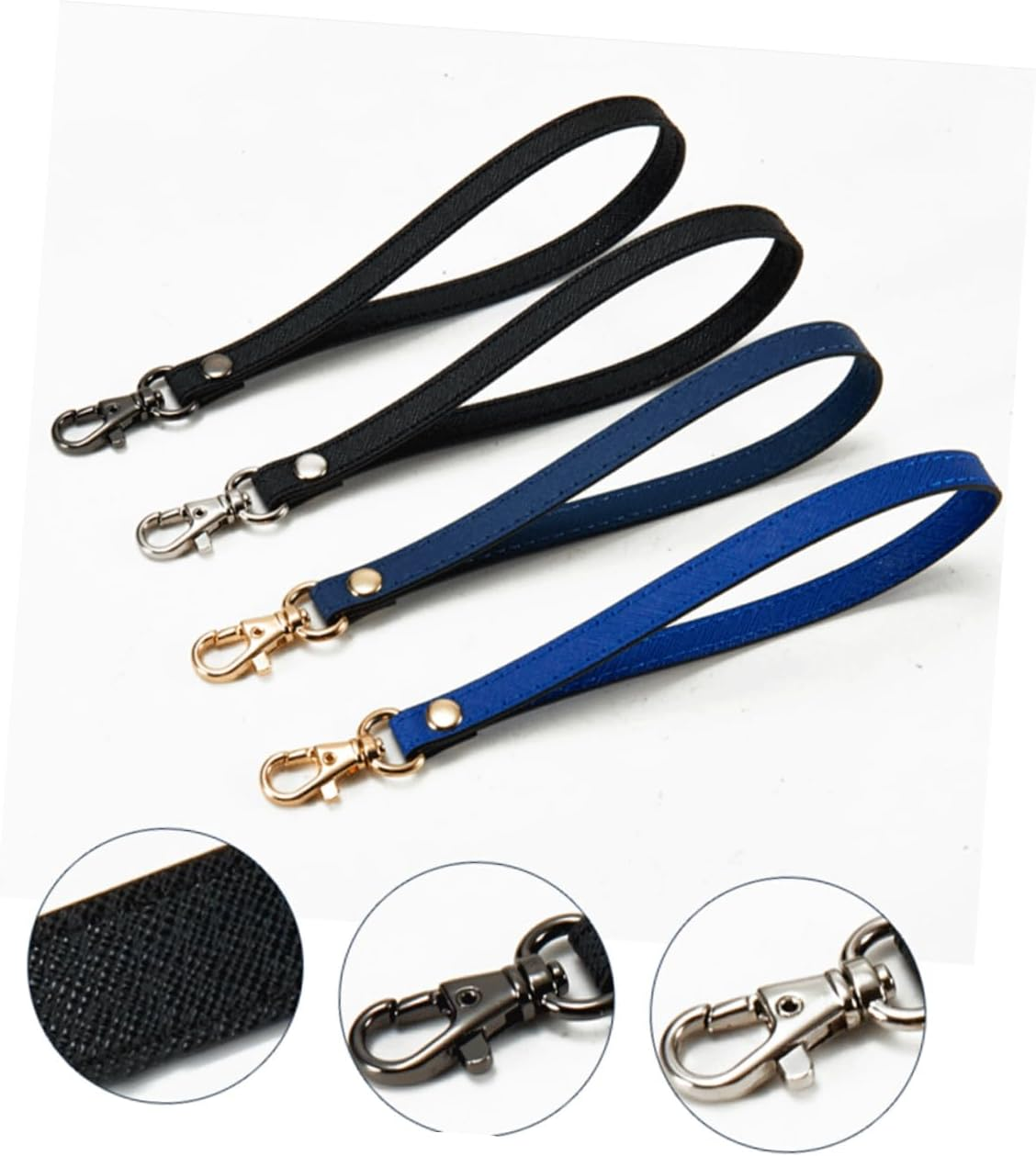 MINAOLULUS Leather Wrist Strap Clutch Wristlet for Women, Blue Textured Genuine Leather with Gold Buckle, Keychain Compatible Hand Strap for Purse Making and DIY Accessories image number 2