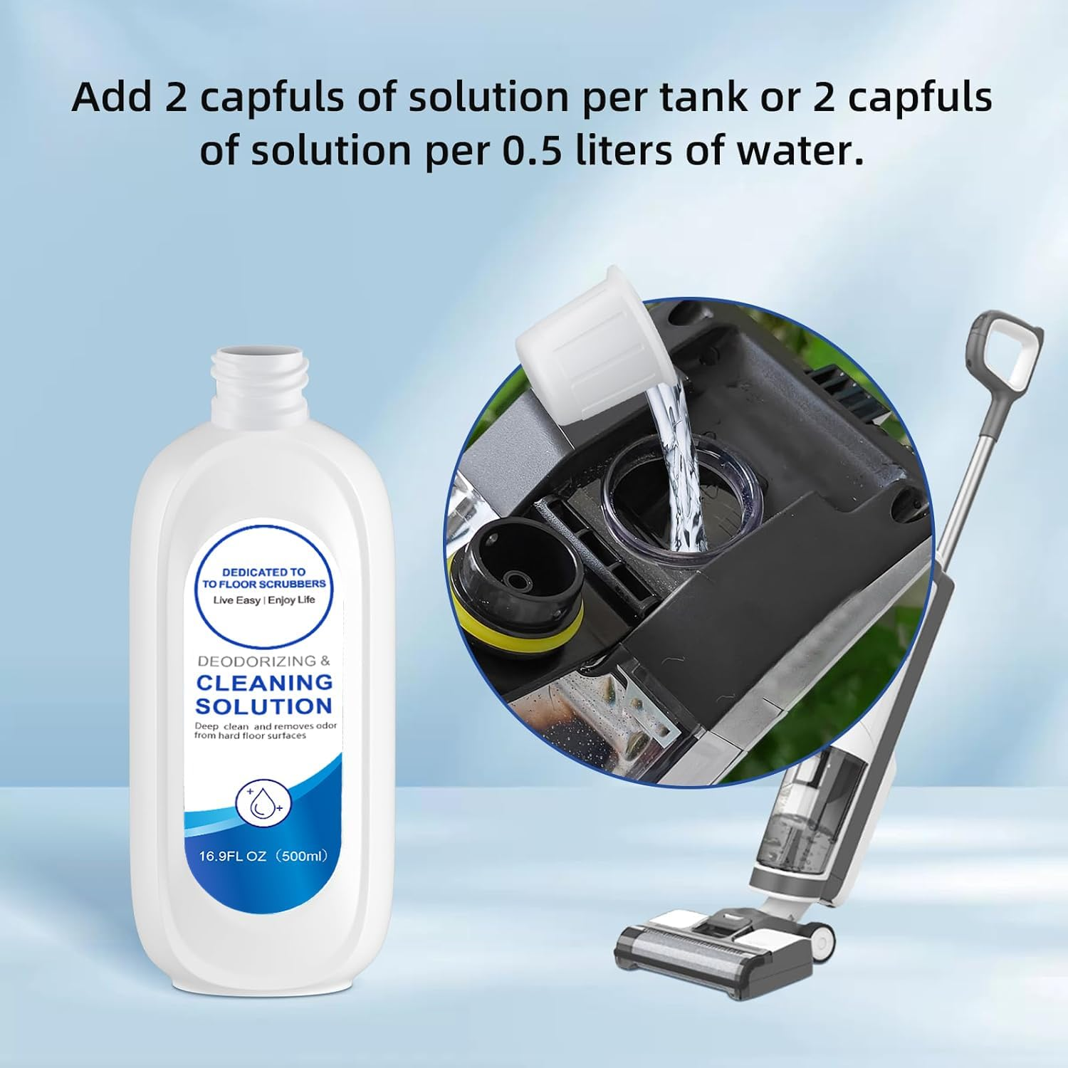Floor Cleaning Solution Compatible for All Robot Vacuum Cleaners and Dry/Wet Floor Cleaners, Deep Cleans for Multiple Hard Floors, Suitable with Mopping and Cordless Cleaner (2 Bottle-1 Litre) image number 6