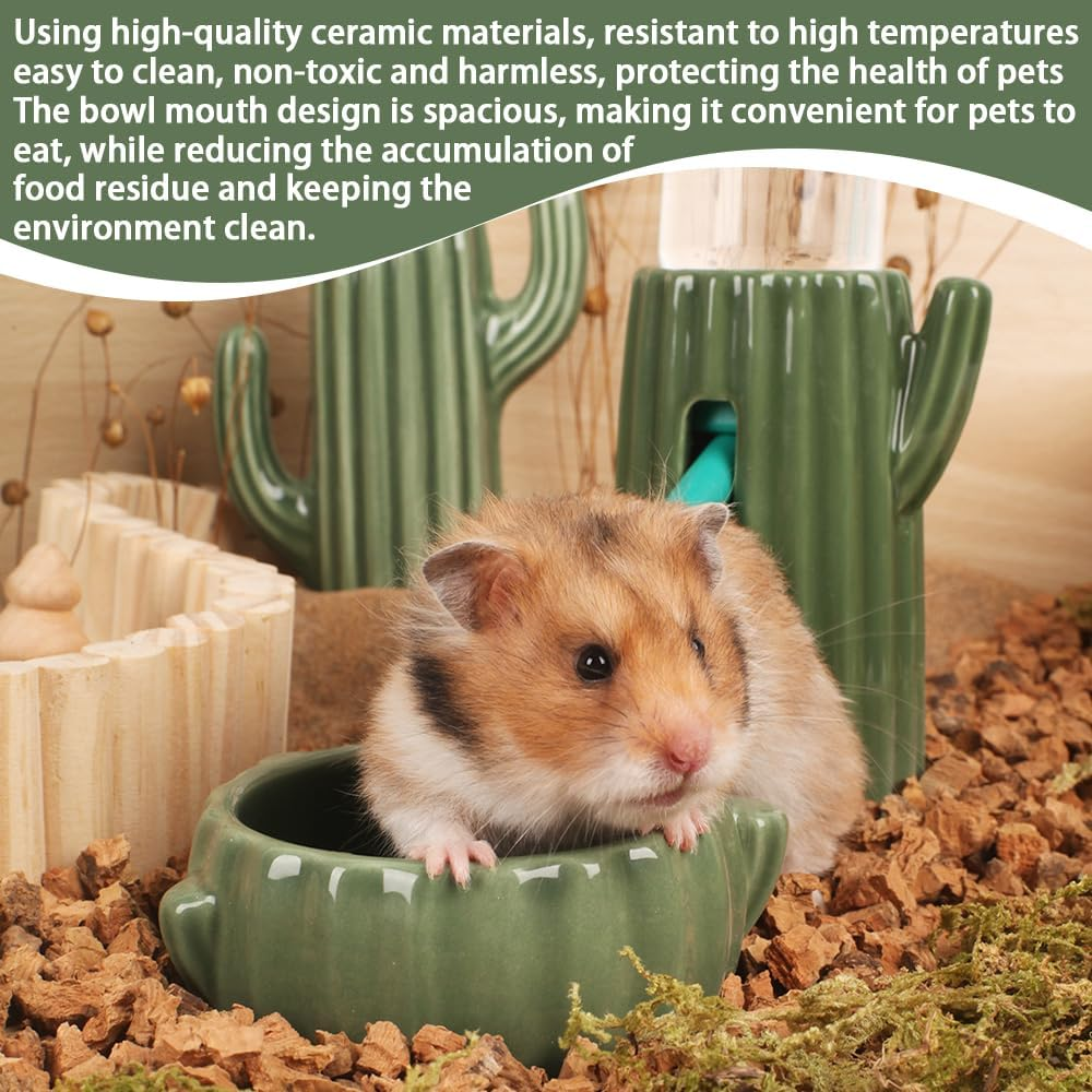 2PCS Food Bowl for Hamster Cactus Drinking Bowl Waterproof Food Dish Ceramic Feeding Bowls for Small Animals, Birds, Guinea Pig, Chipmunk image number 6