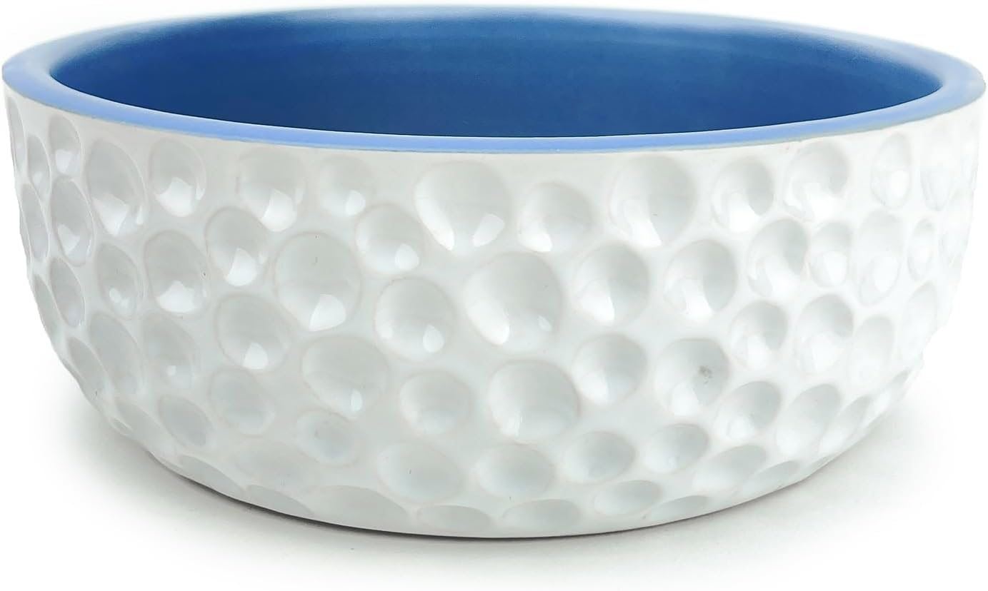Barkley & Bella Dog Bowl Ceramic Dimple Large, White&Blue - Dog Bowl, Handcrafted, Durable, Heavyweight Stability, Dishwasher-Safe image number 1