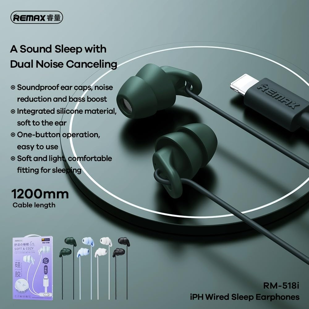 Remax RM-518I Wired Sleep Earphone for Iphone, Green