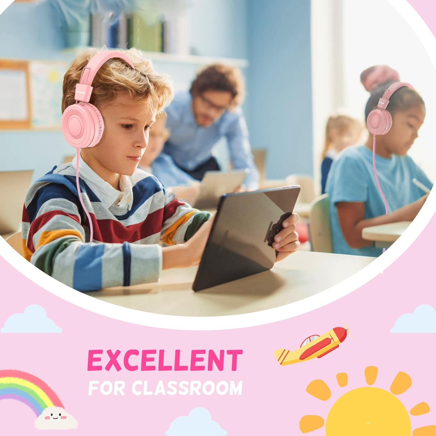 Cowyawn USB Type C Kids Headphones for School, Wired Toddler Headphones, 94Db Volume Limited, HD Stereo Sound, Foldable Lightweight On-Ear Wired Headphones for Kids/Children/Teens/Boys/Girls image number 1