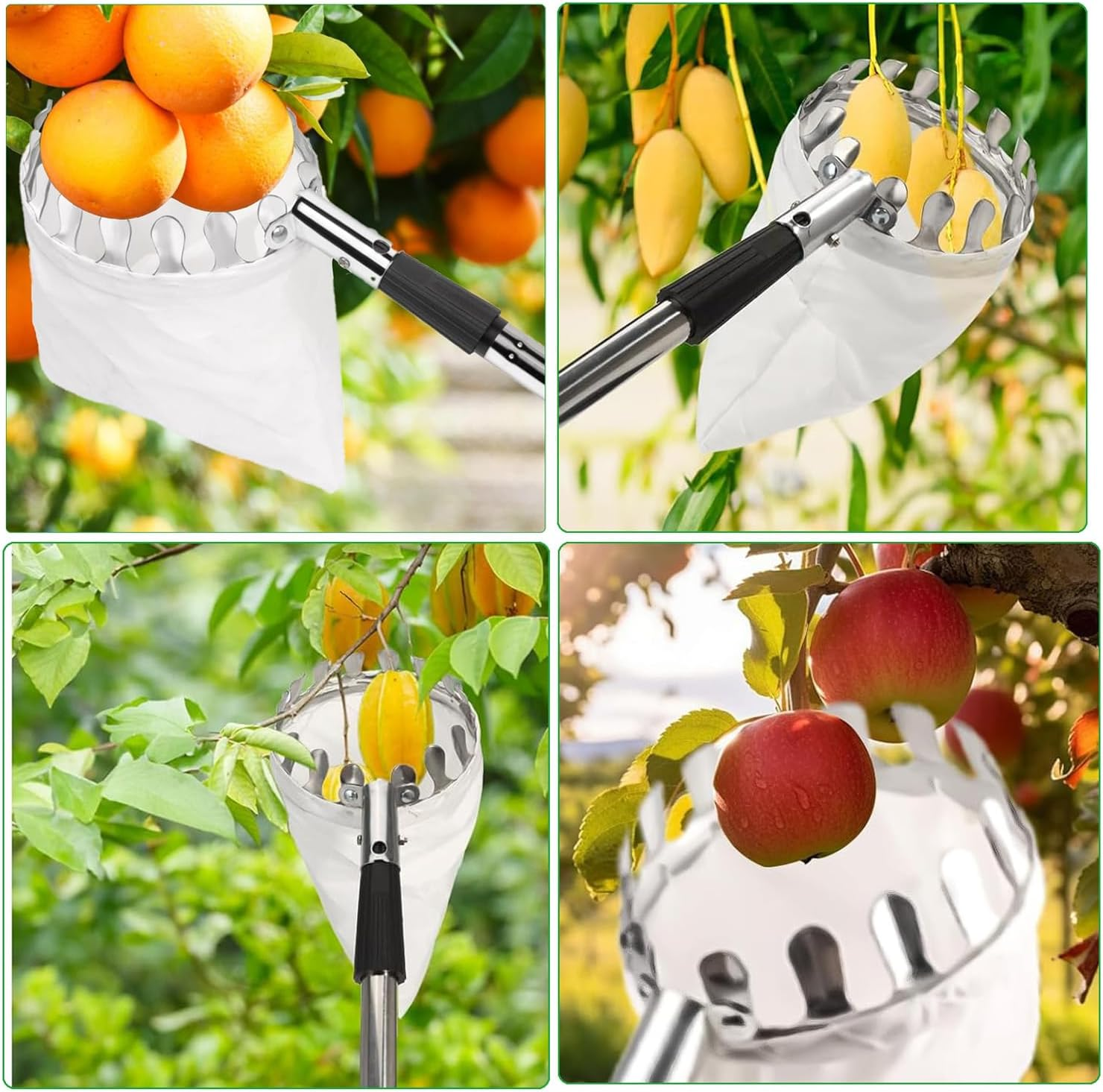 Fruit Picker Pole with Basket, 13 FT Adjustable Pole with Soft Bag for Apple, Pear, Lemon, Orange, Apricot, Mango, Limes, Nectarines, Grapefruit, Plums, Cherry, Persimmons Tree Picker image number 2