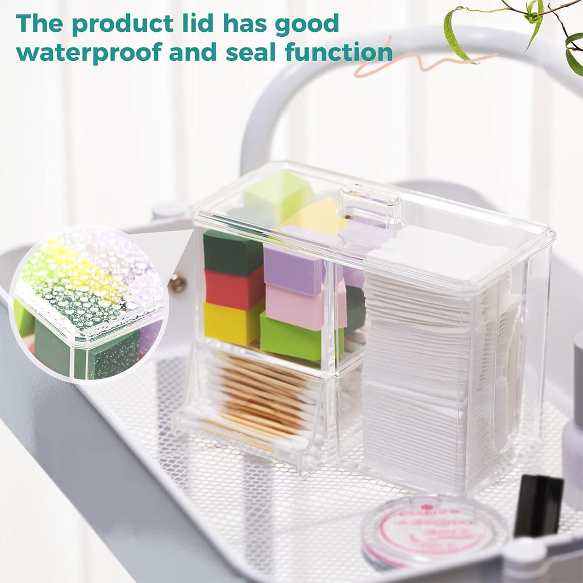AIMALL Transparent Plastic Makeup Organizer Cotton Swab Box with U-Shaped Access, 7 in X 4.3 in X 5.6 in Waterproof Dust-Proof Desktop Storage Container image number 5