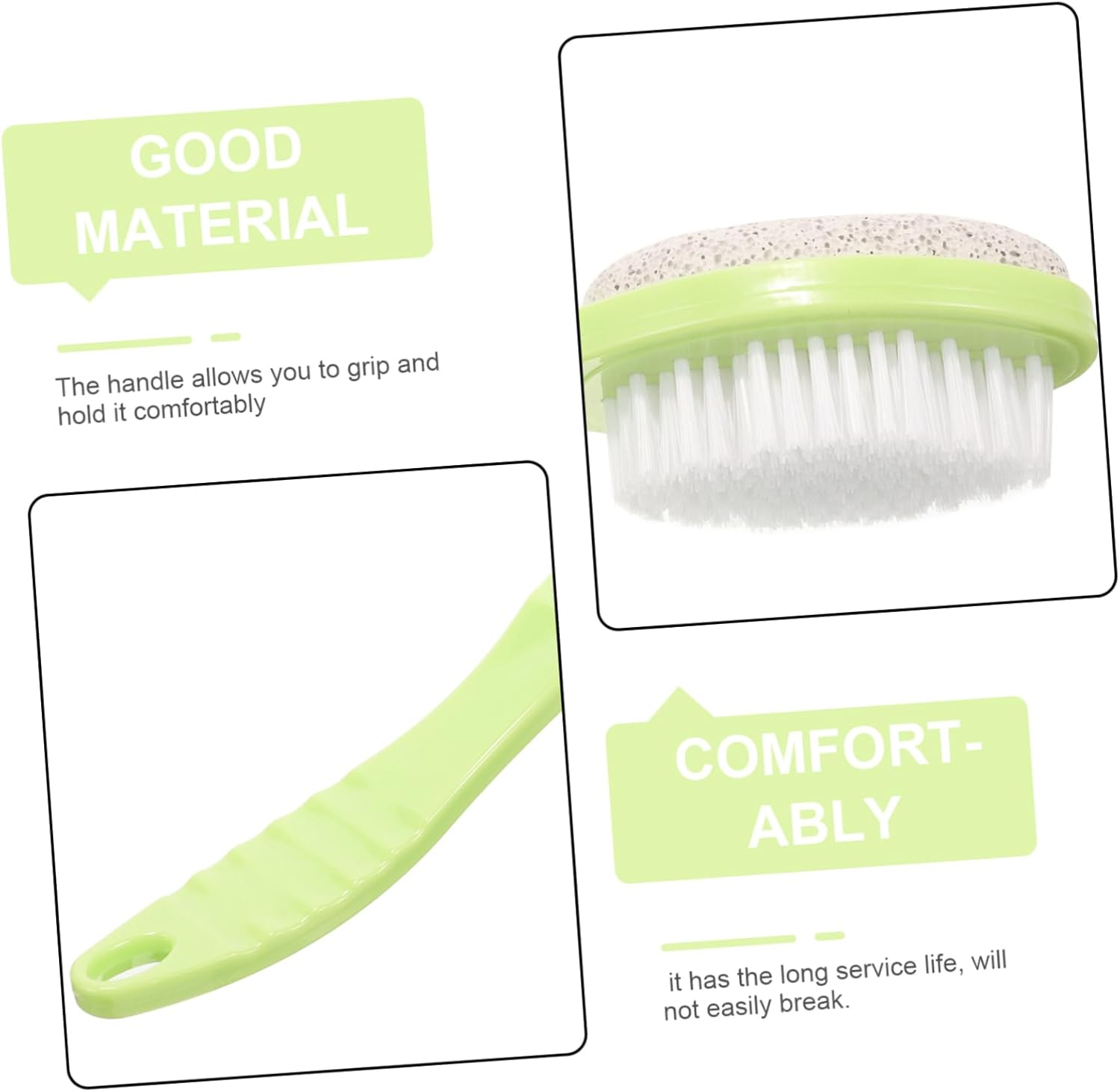 Double-Sided Foot Scrubber Brush and Natural Pumice Stone Callus Remover for Dead Skin Exfoliation, Portable Green Foot File for Smooth Heel Care in Pedicure image number 3