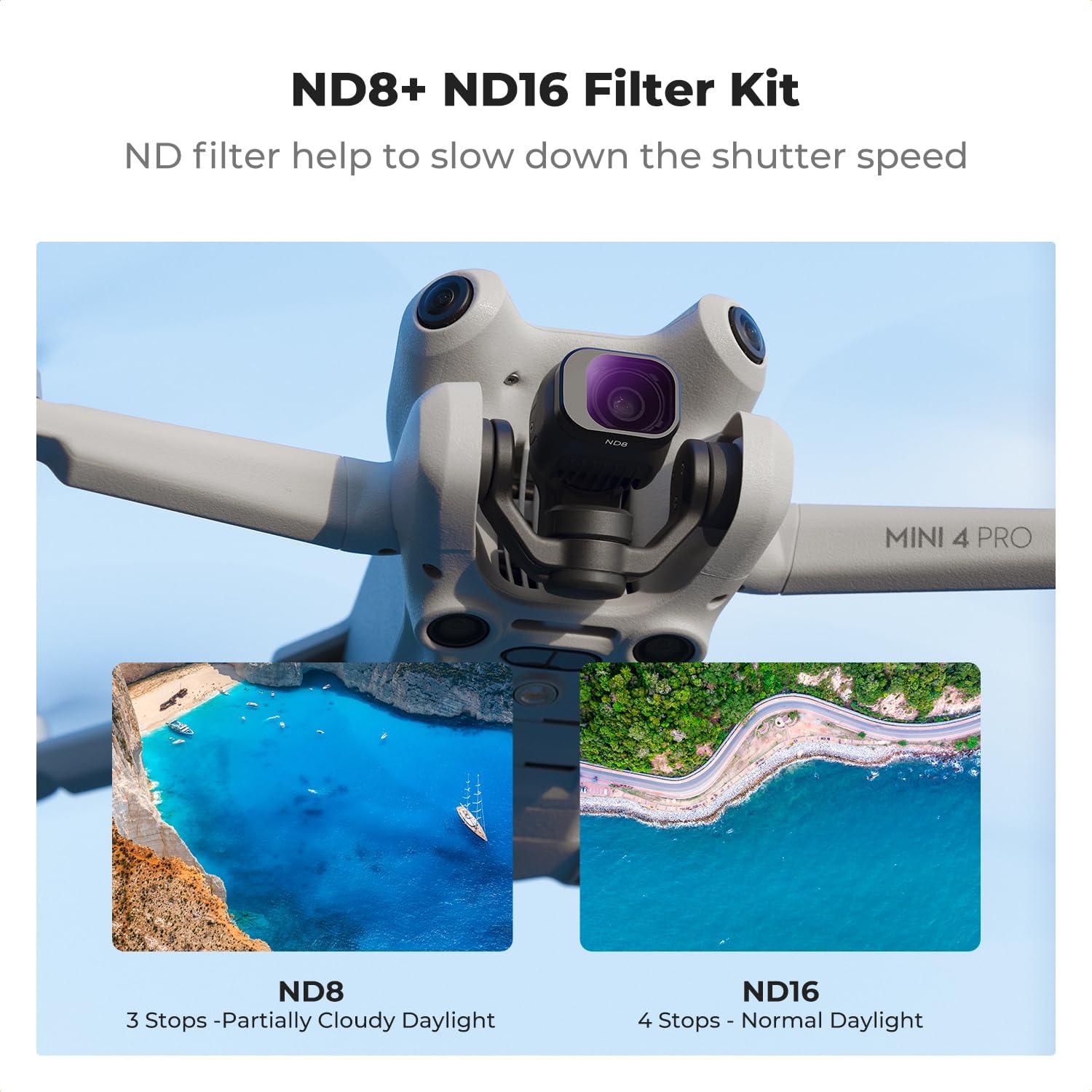 K&F Concept ND UV CPL Filters Kit Compatible with DJI Mini 4 Pro,4 Pack(Cpl+Uv+Nd8+Nd16)，Uv Filter Neutral Density Filter Multi-Coated Optical Glass Filter Drone Camera Accessories image number 3