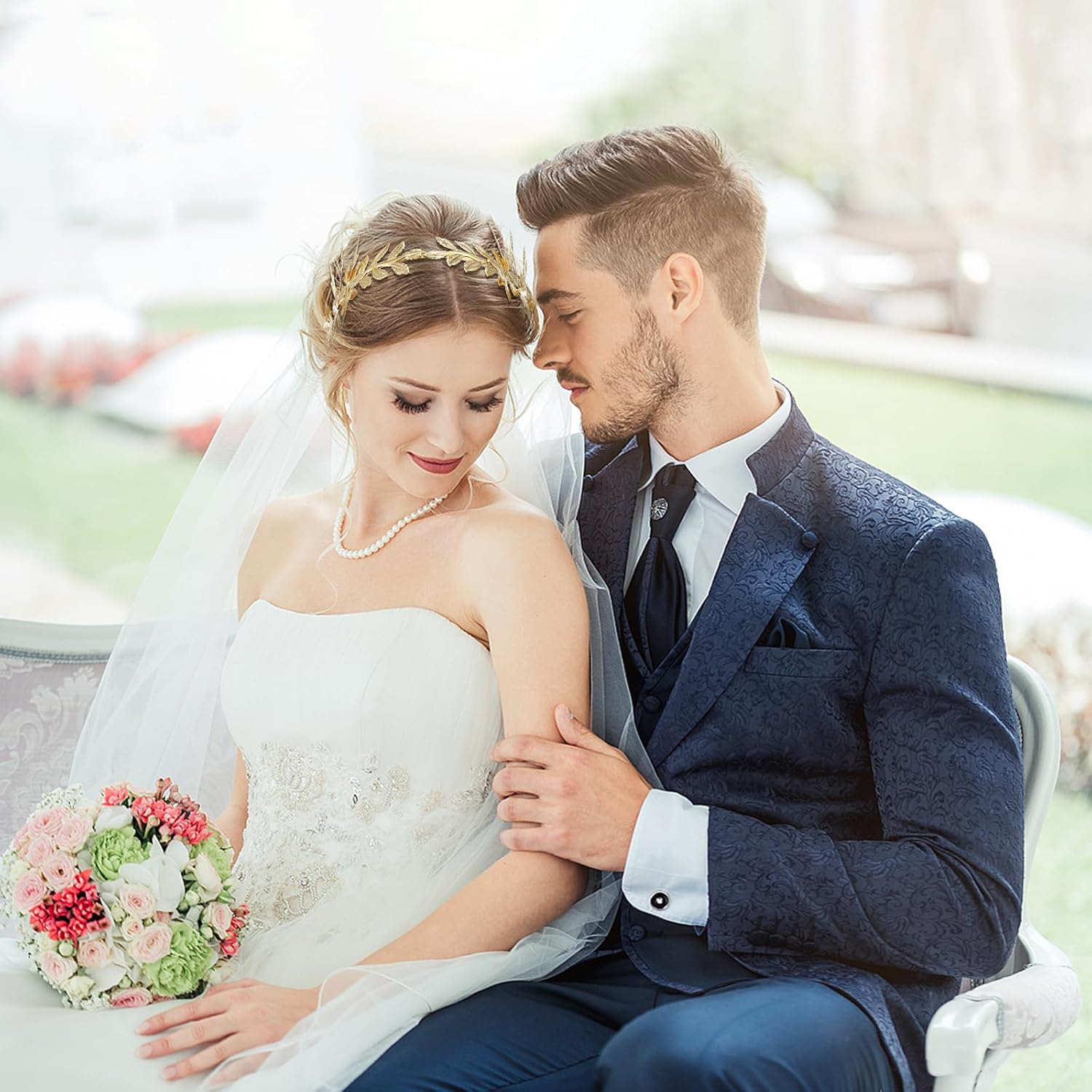 PACKOVE Golden Leaf Headband Golden Bridal Headband Goddess Headband Goddess Headpiece Gold Crown for Women Girls image number 2