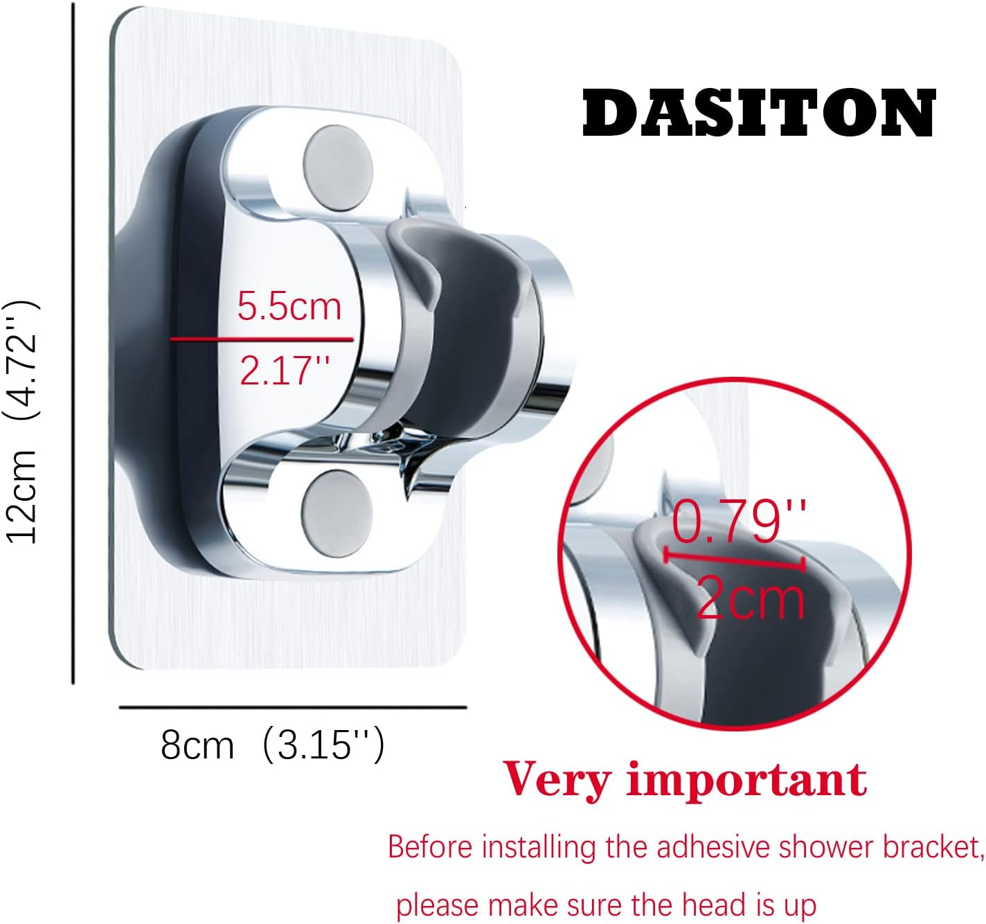 DASITON Large Wall Mount Strong Adhesive Waterproof Handheld Shower Holder,Shower Head Holder,For Rv Shower Kids Shower Bathroom Shower(Silver 2P) - Black 2P image number 7