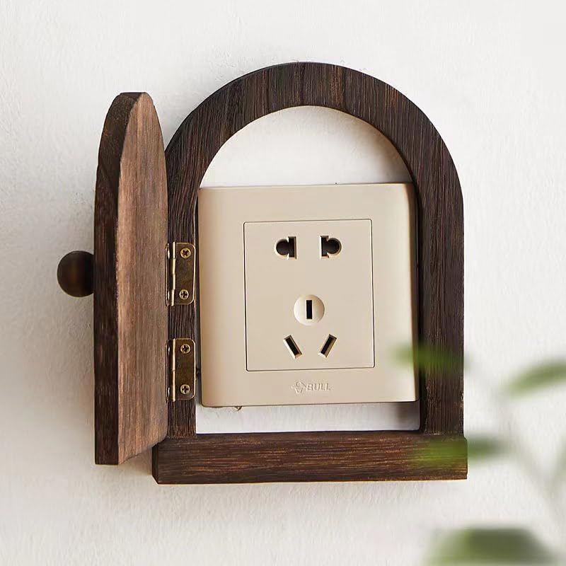 AIMALL Solid Wood Switch Protective Cover &ndash; 6.3X4.7 Inch Wall-Mounted Household Socket Decorative Frame, Anti-Electric Shock Button Cover with Pine and Burnt Paulownia Wood Options - Tung Wood image number 3