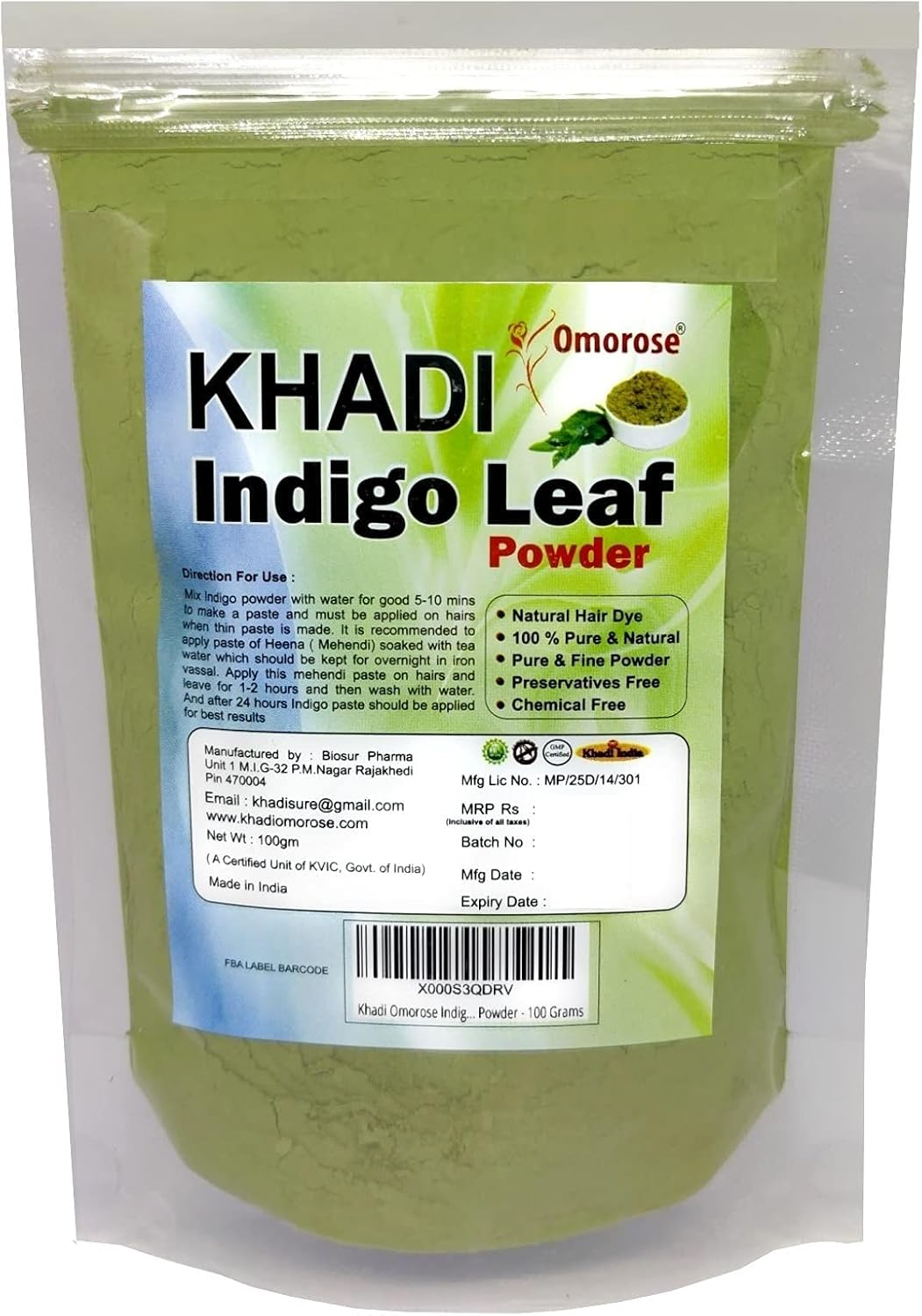 Khadi Indigo Leaves Powder - 100 Grams image number 3