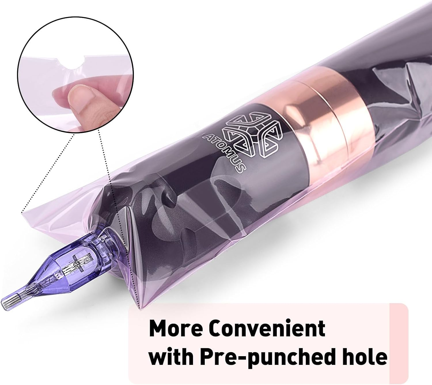 ATOMUS Tattoo Machine Covers with Self-Adhesive Strip 100Pcs 2.5&times;8.6 Inch Sealable Tattoo Pen Covers Bags Sleeves for Cartridge Pen Tattoo Machine Tattoo Supplies & Accessories (Pink) - Pink image number 4