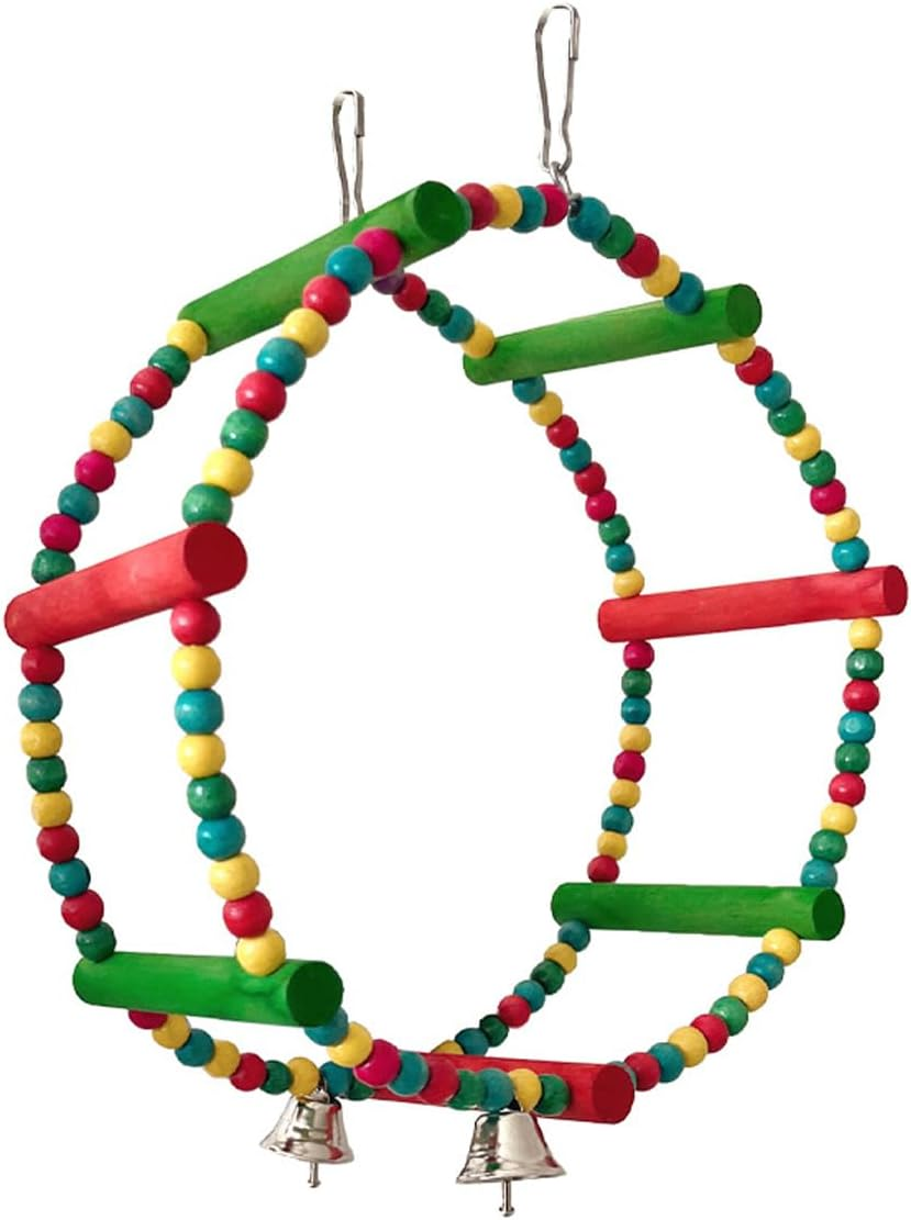 AIMALL Parrot Swing Wooden Bird Toy, 11.02&times;8.66In Multi-Functional Colorful Decorative Stand &ndash; Pine Wood with Bells for Parrot Cage, Bird Supplies image number 5