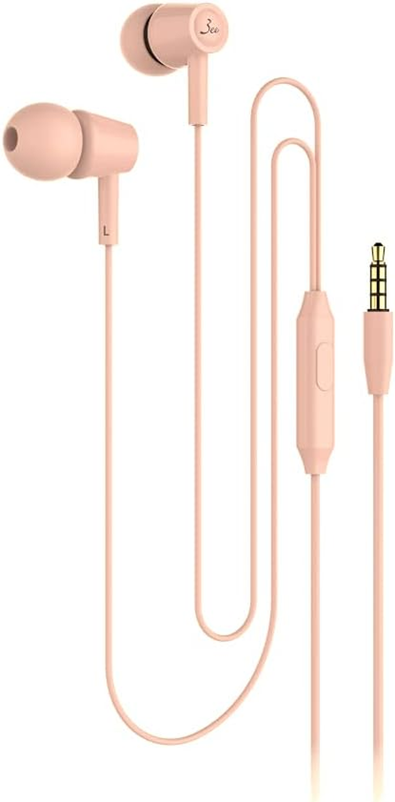 3Ee UAG01 Wired Earbuds, Airtight Type, 4.9 Ft (1.2 M), Microphone Included, Dynamic Type, Voice Recognition (Siri, Google Assistant), Black, M (Light Pink)