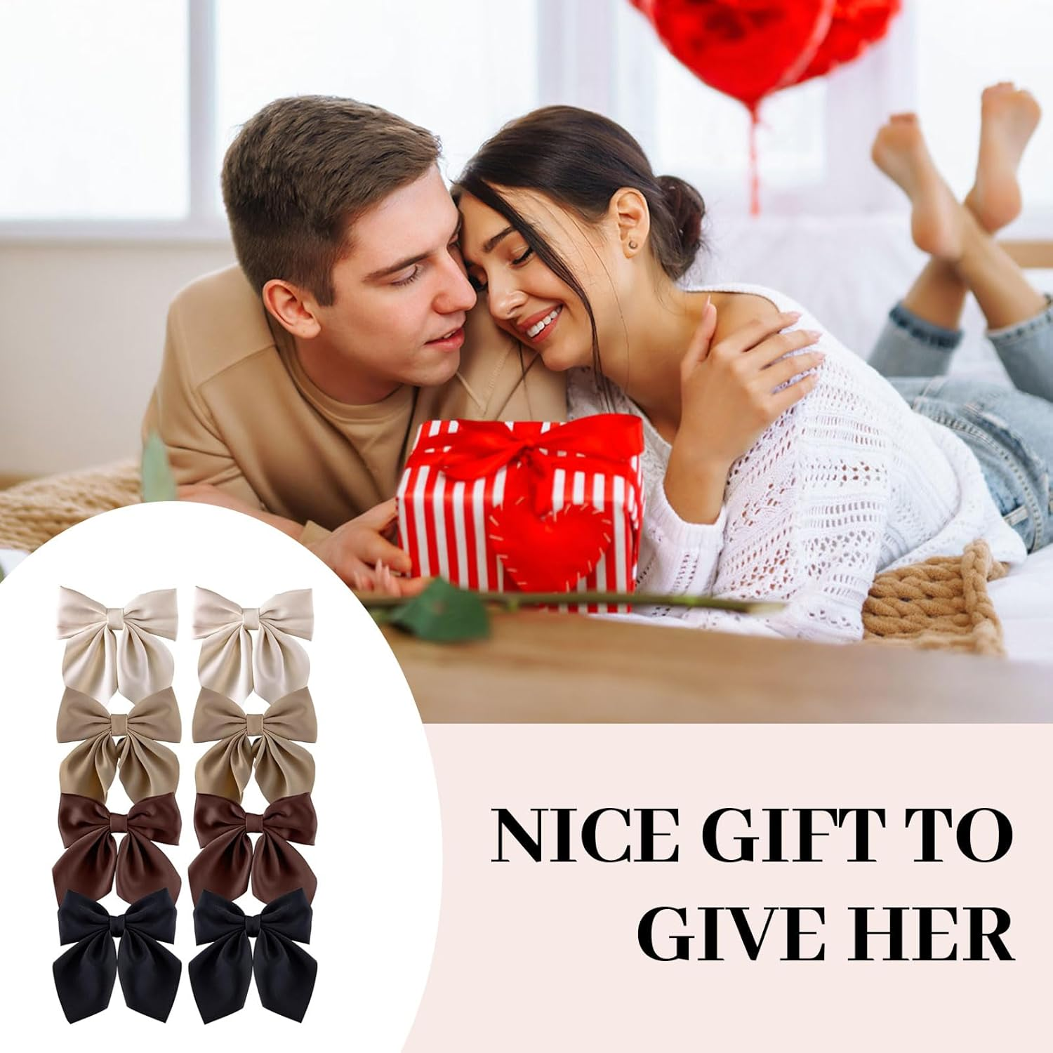 Muorruo 8 Pieces Hair Bows for Women, Short Bow Hair Clips, Small Alligator Hair Clips, Cute Accessories for Girls, Bow Clips for Thick and Thin Hair, Black/Khaki image number 3