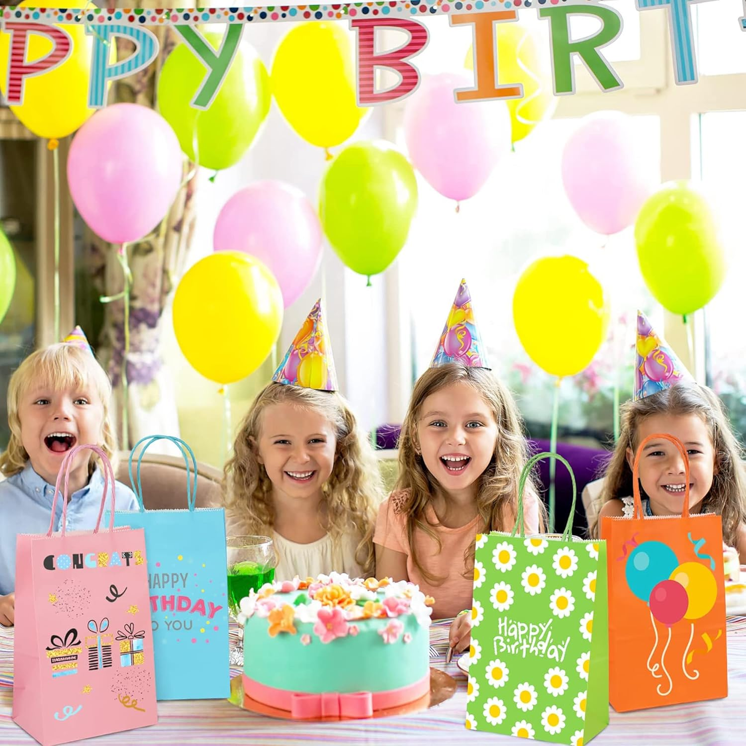 Igolife Gift Bags, 50 Packs Kraft Paper Party Favor Bags 20X13X8Cm, Shopping Bags Retail Bags Merchandise Bags Bulk with Handles Party Supplies