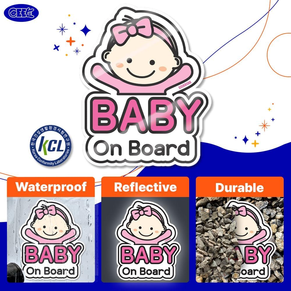 GEEKBEAR Baby on Board Sticker for Cars - Magnet, Sign, Decal - Cute and Funny Baby in Car Sticker (05. Cute Alien Boy)