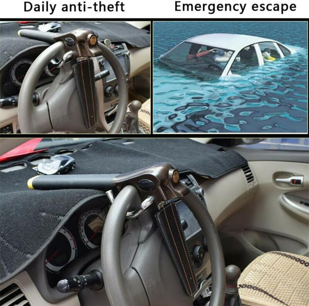 Car Steering Wheel Lock, the Club anti Theft Device, Universal Anti-Theft Device Heavy Duty Security Car Lock with Emergency Hammer Window Breaker, Three Keys image number 6