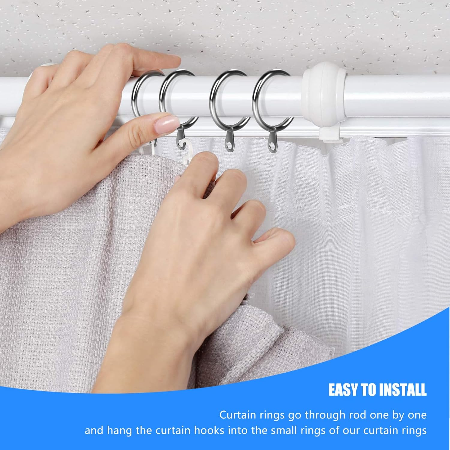 50 Pack Metal Curtain Rings 32Mm Internal Diameter Curtain Pole Rings Silver Hanging Rings for Curtain Poles,Shower Curtains Rods and Drapery image number 4