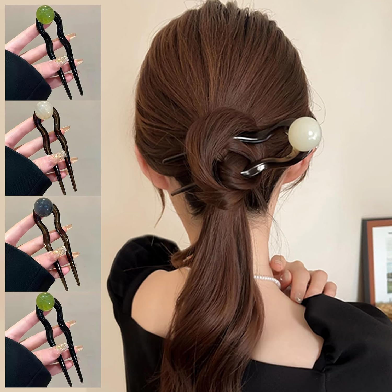 4 Pcs French Hair Pins - U Shaped Pearl Hairpins for Women, Elegant Hair Clips for Thick/Thin Hair, Perfect for Bun Chignon Roll Hairstyles image number 5