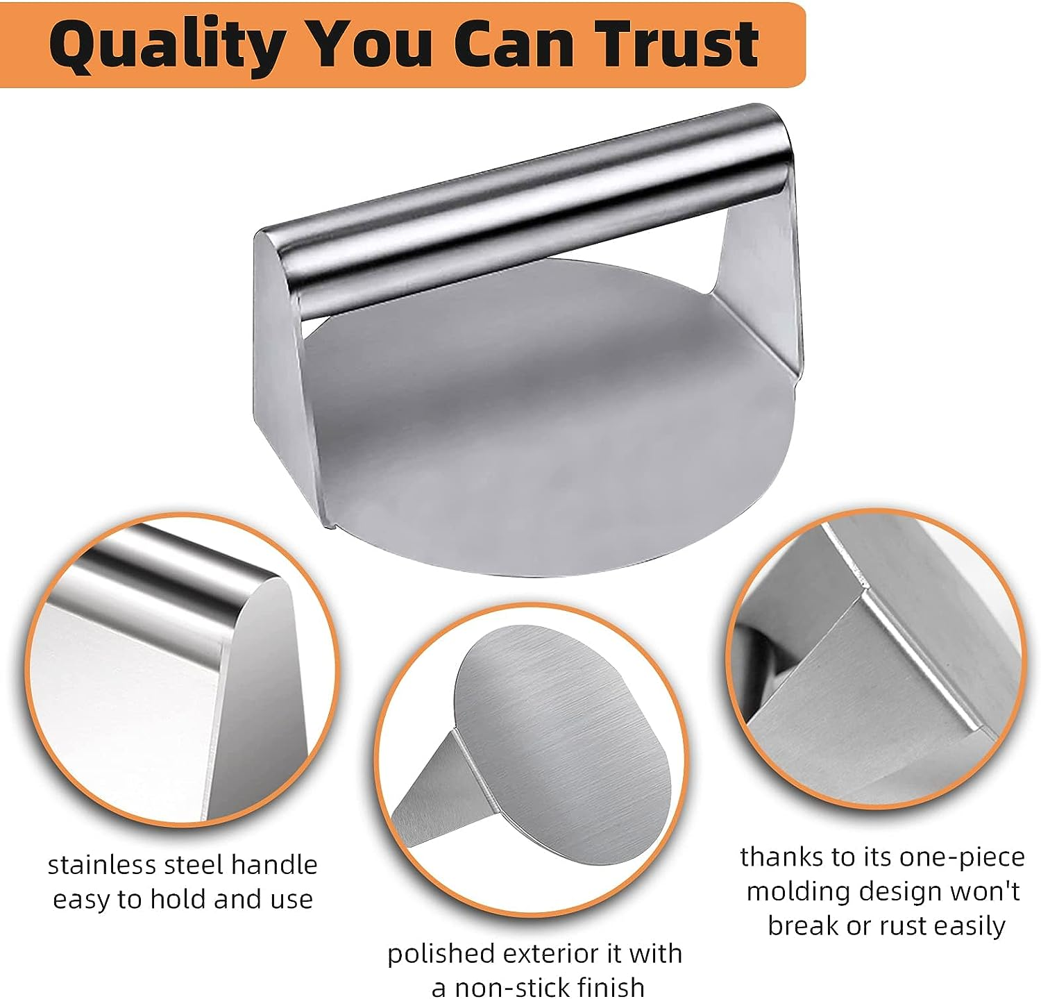 YOZOTI Burger Press - Stainless Steel Burger Smasher Tool - Smooth & Non-Stick Surface - round Utensil for Grilling Meat Patty, Steak, Hot Dog, Grill Flattener for Steaks, Panini, Sandwich