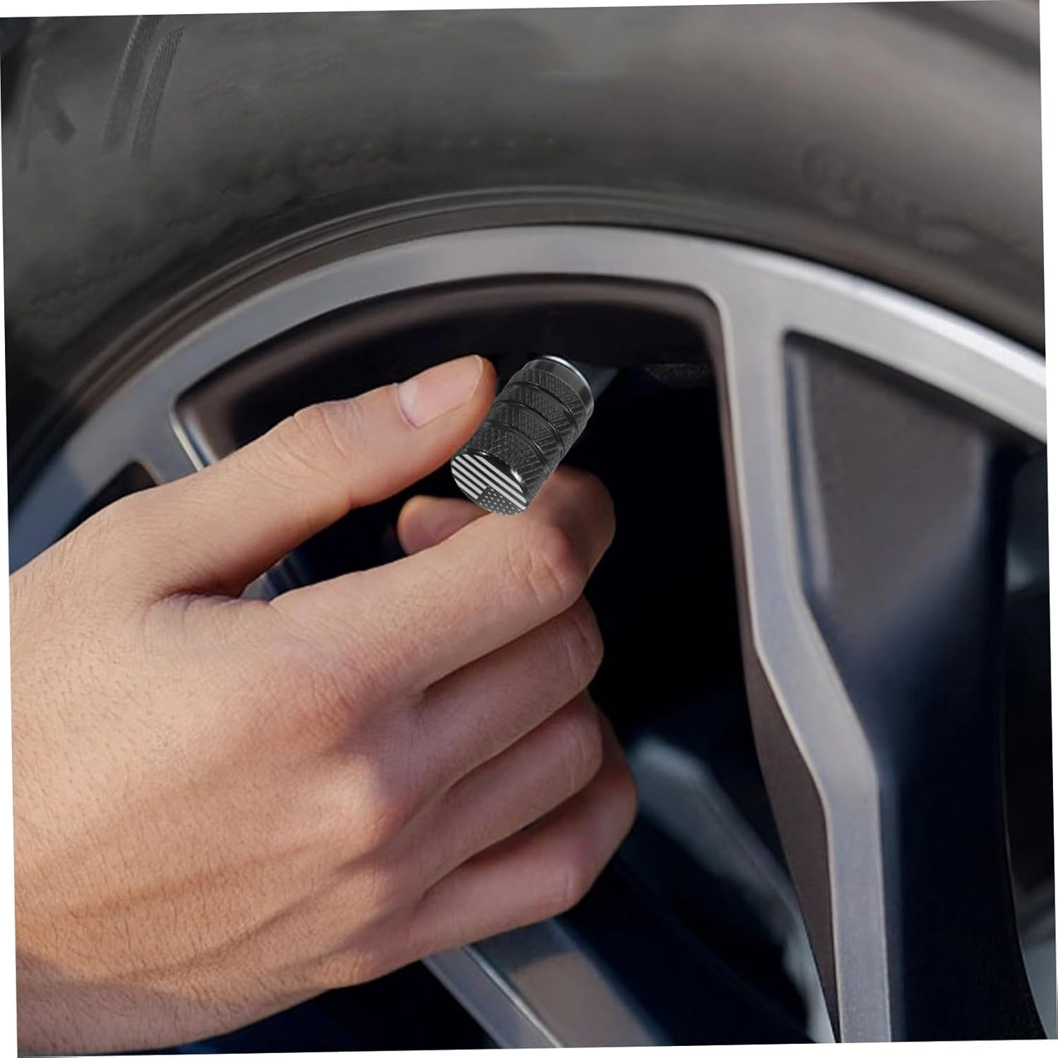 Sosoport 4Pcs Aluminum Alloy Car Tyre Valve Caps Set Black Sturdy Metal Tire Air Stem Covers Automotive Dust Protection Accessories for Cars and Trucks