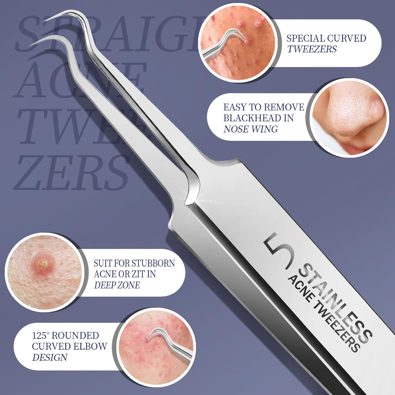 Teenitor Pimple Popper Tool Kit, 6 Pcs Blackhead Remover Tools, 1 Ingrown Hair Tweezers, Pimple Extractor Pore Extractor Acne Tools Blackhead Extractor, Black Head Remover for Face Nose - Light Green image number 6