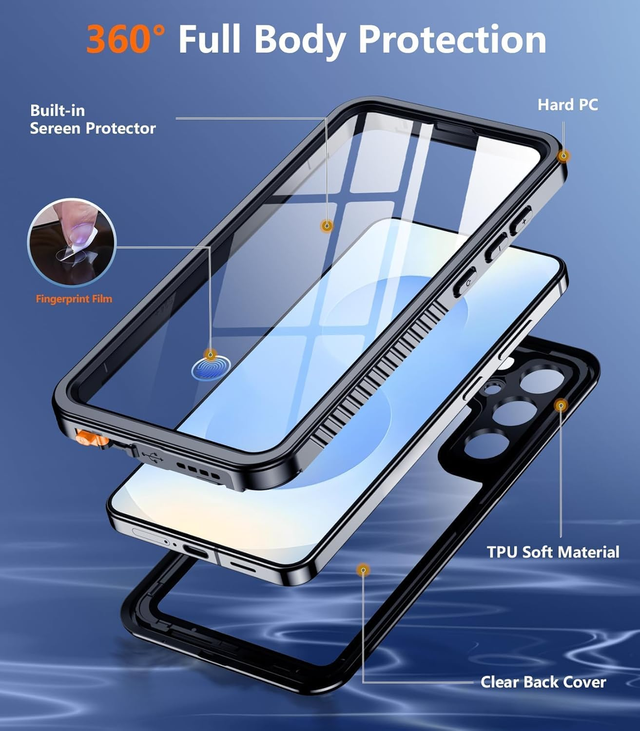 ELEPIK for Galaxy S23 FE Case, [IP68 Waterproof] [Full-Body Protection] [Dustproof] [Wireless Charging] Heavy Duty Rugged Shockproof Phone Case for Samsung Galaxy S23 FE, Black image number 6