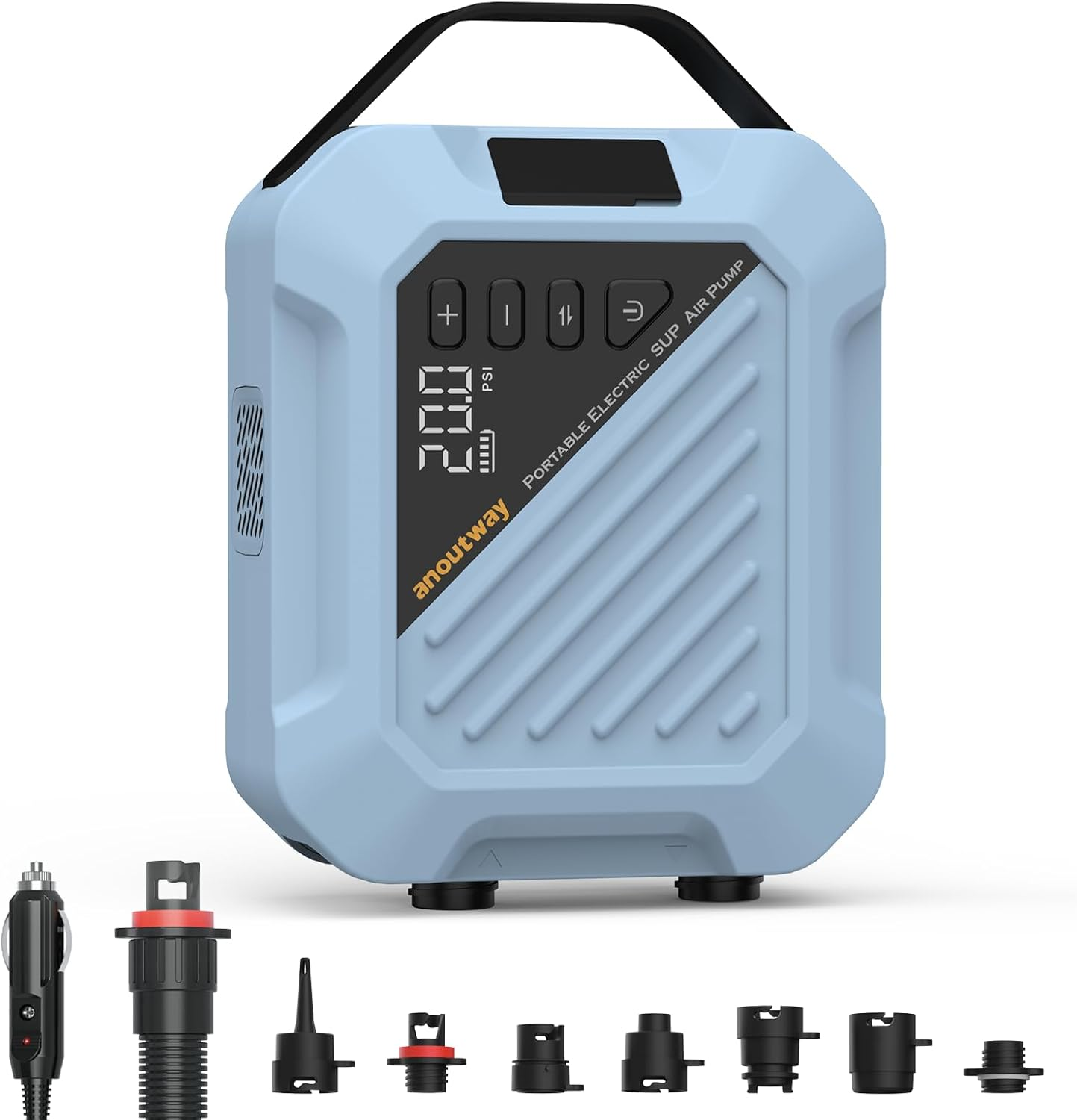 20PSI High Pressure Smart SUP Air Pump, Rechargeable Battery-Powered, Intelligent Dual Stage Inflation & Deflation,Auto-Off &12V DC Car Connector for Stand up Paddle Boards,Surfing Kite, Tent