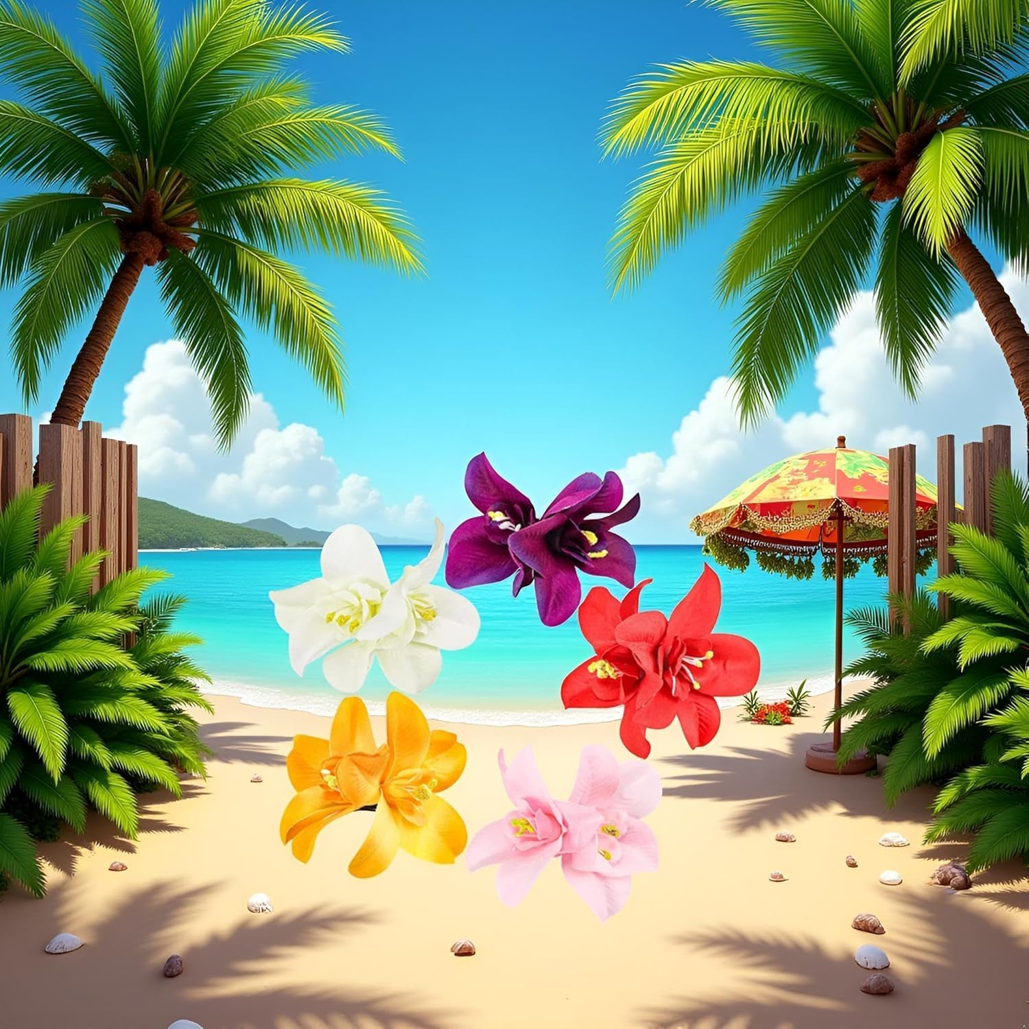 Colorful Artificial Bohemian Hawaiian Hibiscus Plumeria Flower Hair Clips and Barrettes - Seaside Holiday Bridal Hair Accessories