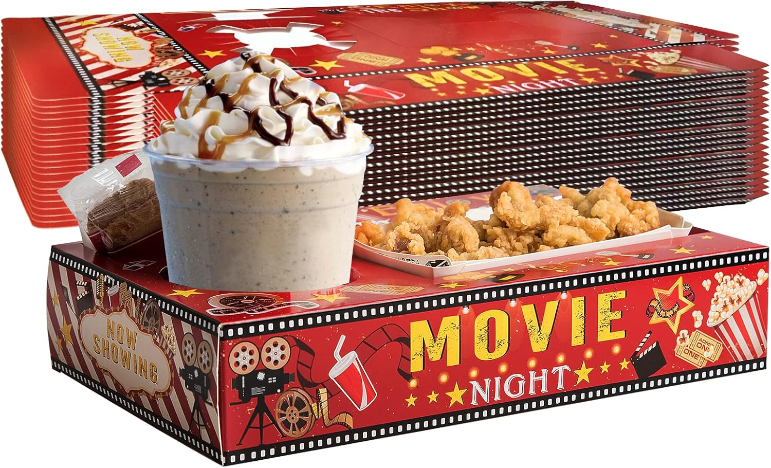 20 Pcs Movie Night Paper Snack Trays Movie Night Party Favors Cinema Theme Party Birthday Party Supplies Vintage Movie Night Family Movie Popcorn&Drink&Candy Box image number 1