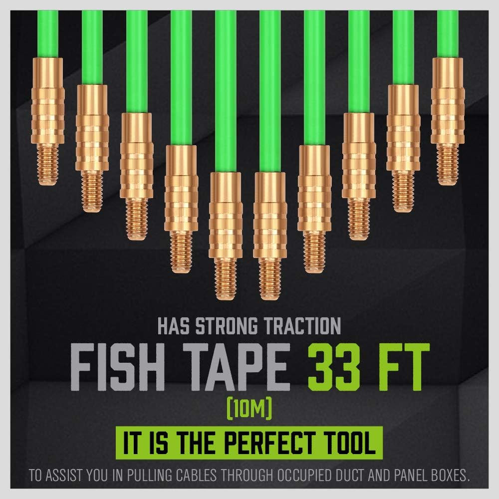 SWANLAKE 33 FT/10M Fiberglass Running Wire, Pull Push Rod, Fish Tape Cable Coaxial Electrical Fish Tape Pull Push Kit image number 2