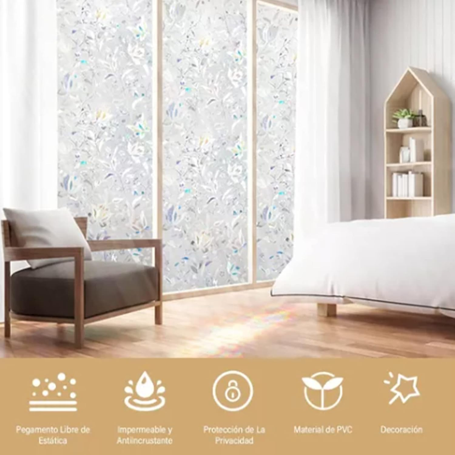 Window Decorations 60X300Cm 3D Pattern Self Adhesive Window Privacy Film Static Cling Window Sticker for Home Office image number 6