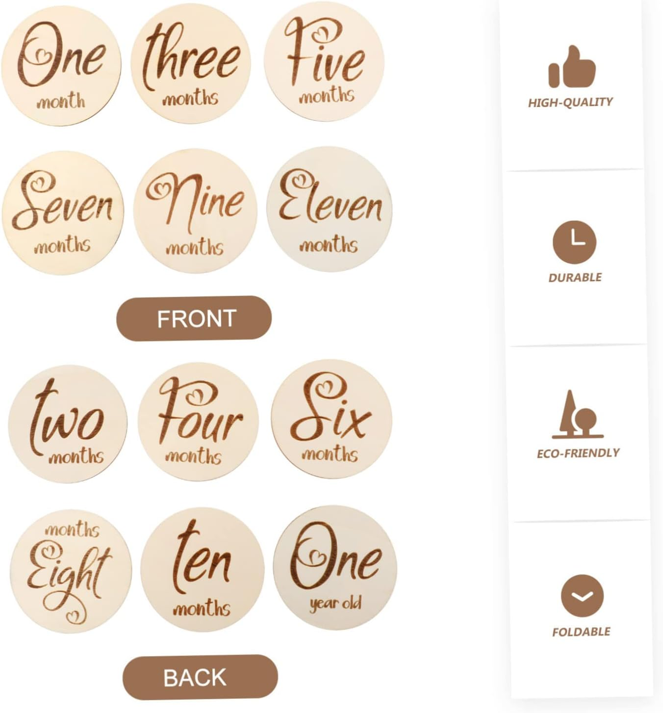 Yardwe 12 Pcs Double Sided Monthly Milestone Cards Birthday Photography Props Newborn Shower Gift image number 3