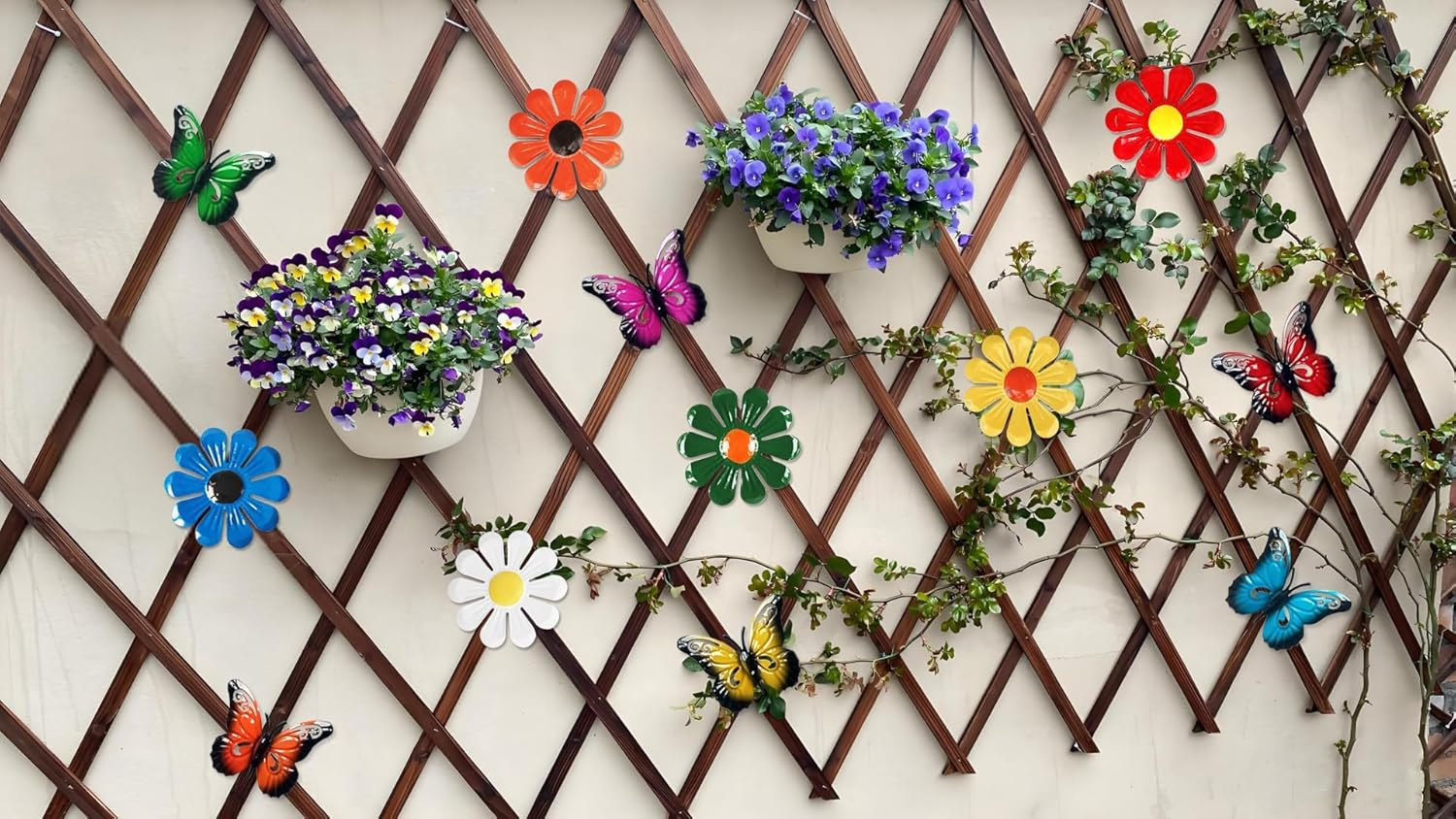 12 Pcs Garden Decor Including 6 Pcs Metal Flowers 6 Pcs Metal Butterflies Wall Art Decor Sunflower Daisy Hanging Ornament for Outdoor Backyard Christmas Fence Decor Indoor Living Room Bedroom image number 3