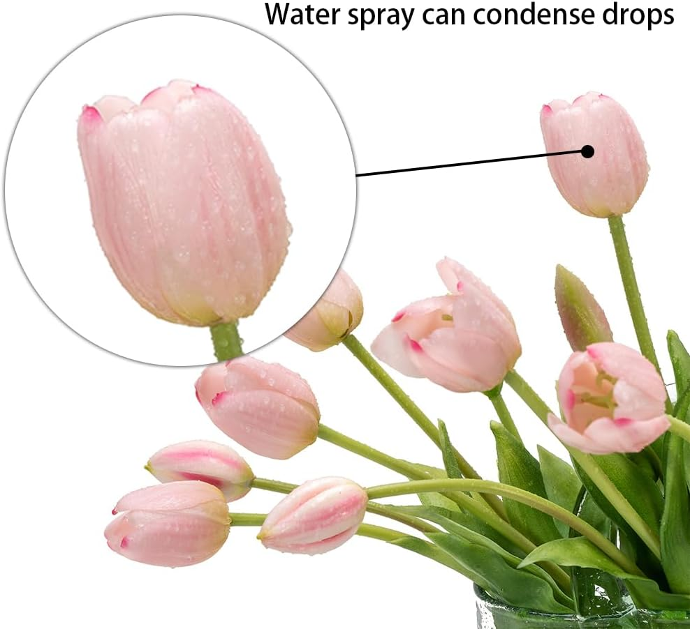 15Pcs Artificial Tulips Flowers, Real Touch Latex Bouquet, Fake Tulips for Office Wedding Party Home Kitchen Garden Decoration(Light Pink,15Pcs) - 15Pcs,Orange image number 2