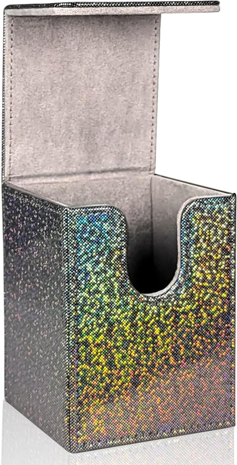 Dmoicols Sparkly Card Deck Box Holds 100+ Single Sleeved Cards,Leather Card Storage Case,Mtg Commander Deck Box with 2 Dividers Fit TCG CCG Magic Cards Vertical(Sparkly Black Point)