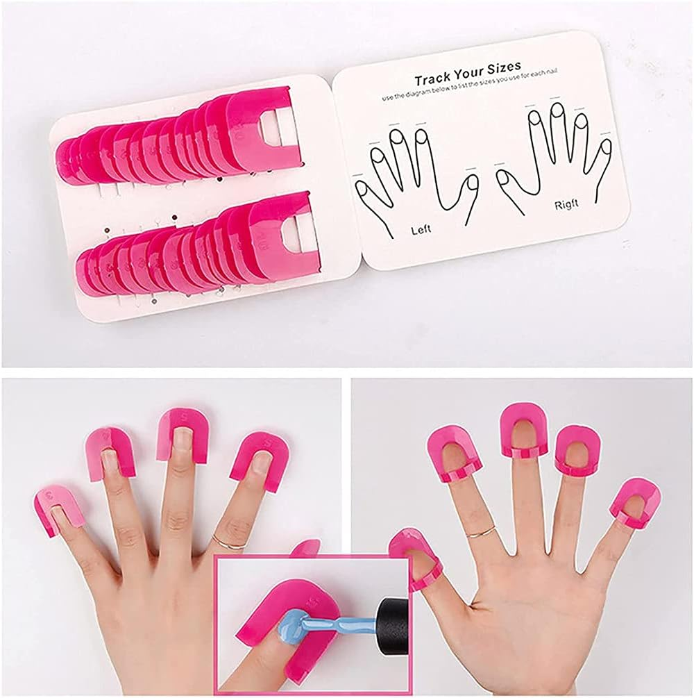 26 Pcs (10 Sizes) Nail Protector Holder, Nail Art Tool for Shield Finger Spill-Proof, Reusable Soft Plastic Shield Protector Tools for Women DIY Manicure image number 3