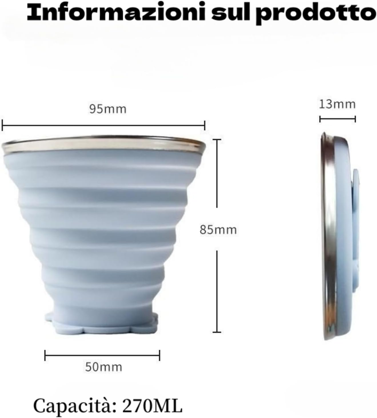 270Ml Portable Collapsible Travel Mug with Plastic Lid, Silicone Collapsible Cup, BPA Free, Reusable, Ideal for Picnic, Camping, Hiking and Travel(Blue+Blue) image number 1