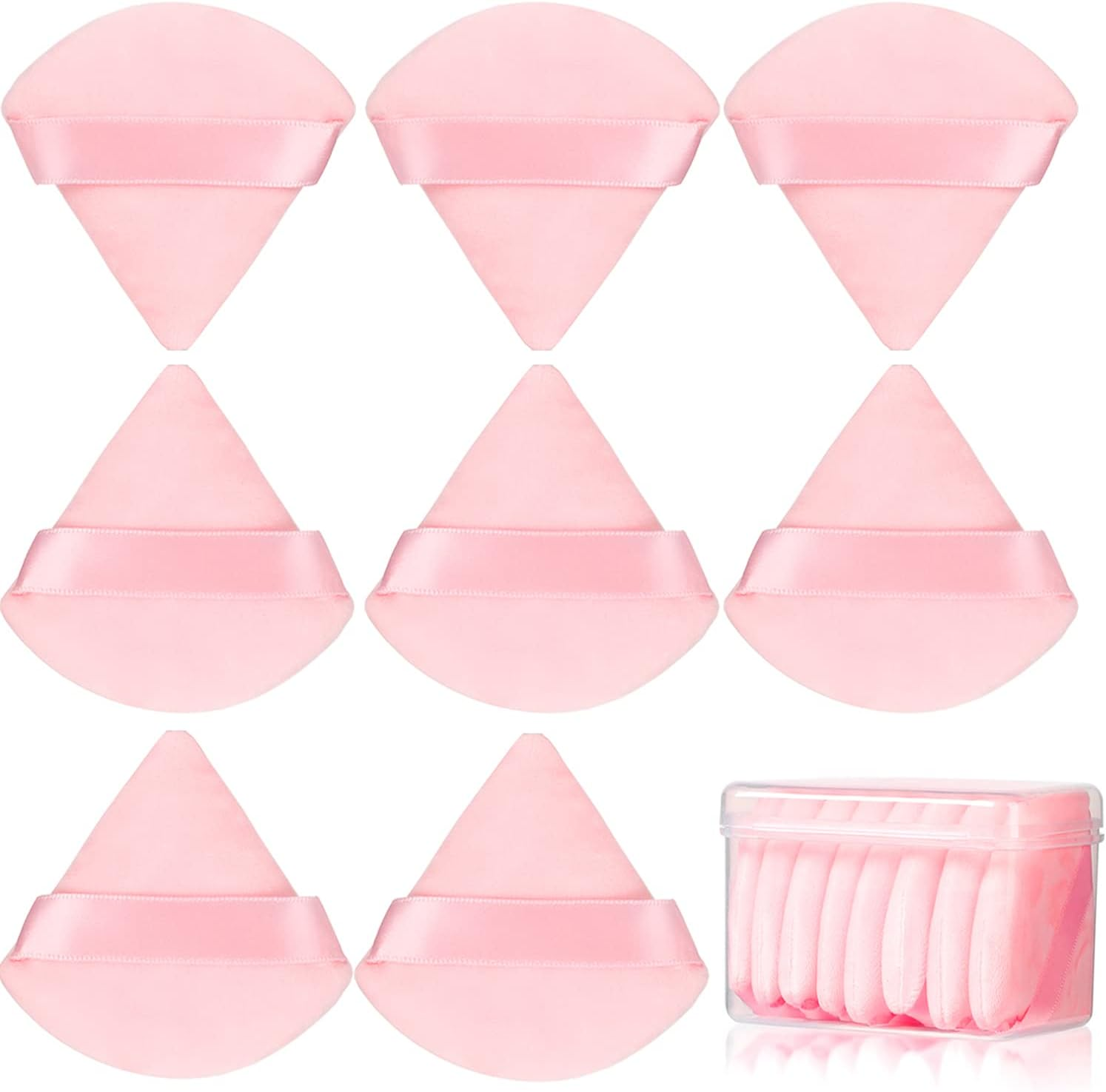 JASSINS Sponge Set of 8 Cotton Powder Puff Triangle Super Soft for Dry Wet Makeup Concealer Loose and Body Powder Foundation Blush Makeup Set (Pink)