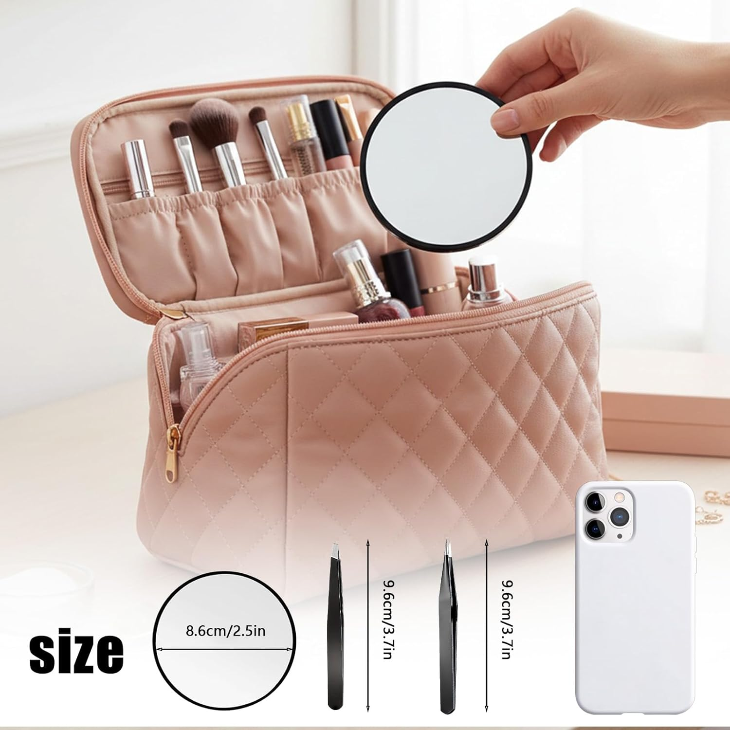 Uvwxba Small Magnifying Makeup Mirror with Suction Cup Slant Flat Tweezers for Precision Eyebrow Plucking Skin Care Compact Travel Mirror (30X) image number 4