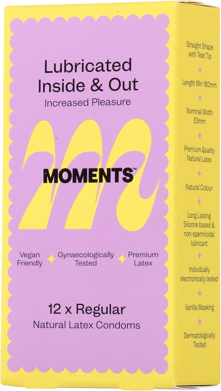 Moments inside & Out Lubricated Condoms | Regular Extra Lubricated | Vegan Certified, Dual Sensation Warming & Cooling Lube, Premium Latex, 53Mm Width, Pack of 1 (12 Counts) image number 5