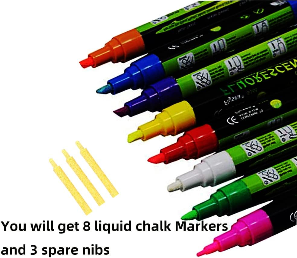 RIDINO Liquid Chalk Markers for Blackboards, Non-Toxic, Water-Based,Reversible Tips,Whiteboard Marker Erasable On, Glass, Window, Mirror, Any Non-Porous Surface and Kids Art(8 Chalk Pens and 3 Nibs) image number 3
