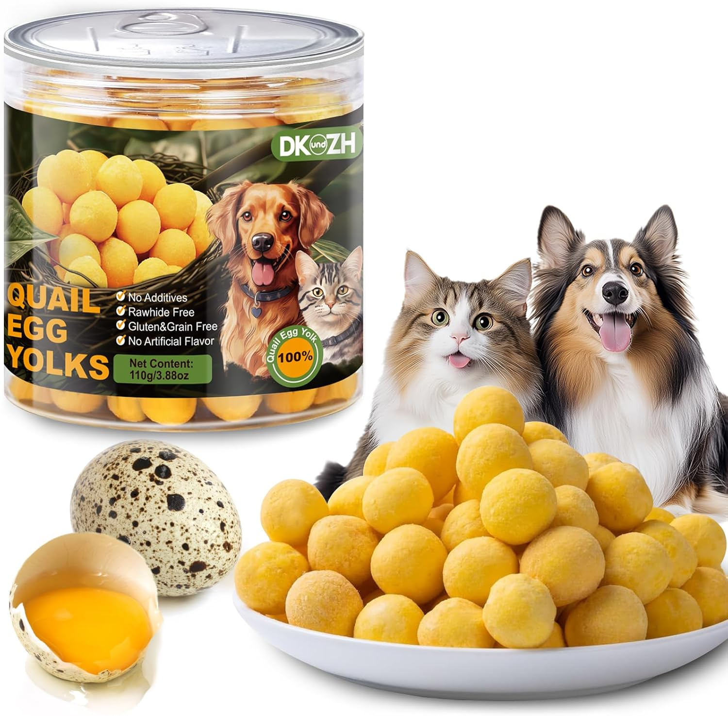 Freeze Dried Cat Snacks Dog Treats Healthy Quail Egg Yolk for Cats Dogs Training，Pet Snacks Increase Nutrition for Dogs Puppy Cats
