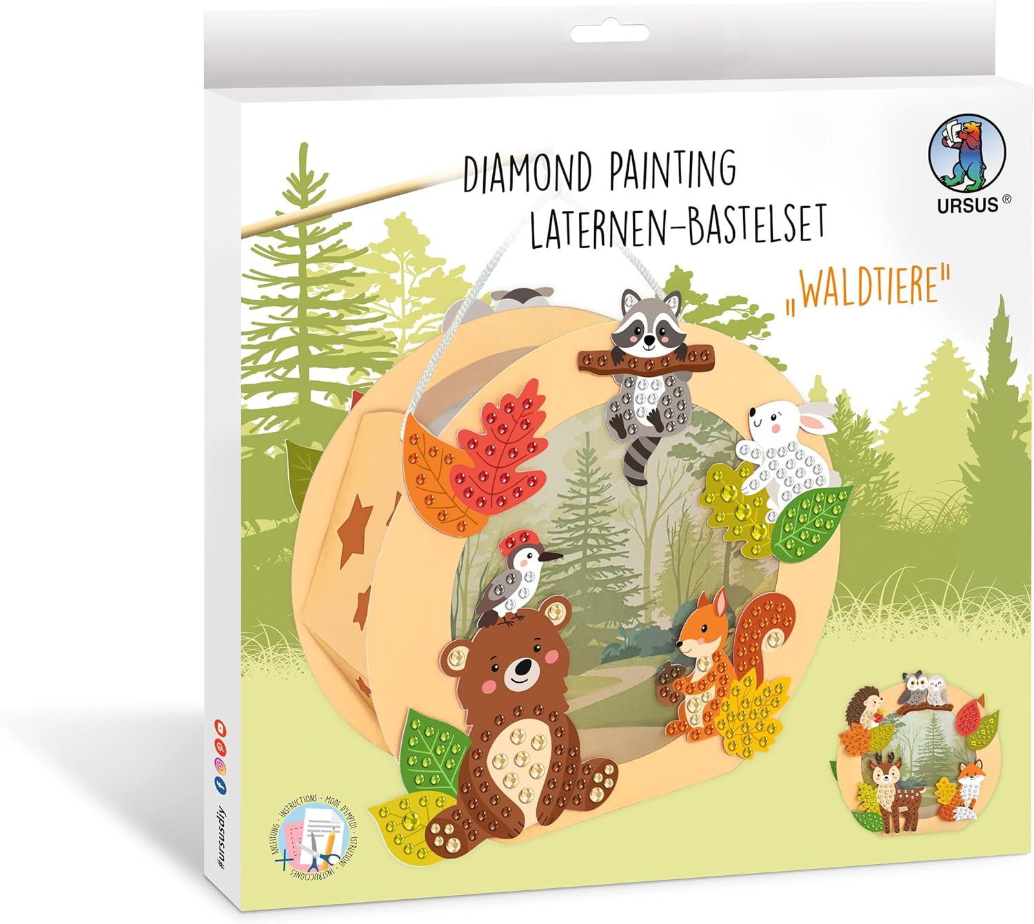 Ursus 1882 00 02F Diamond Painting Lanterns Craft Set Forest Animals, Approx. 20 X 18.7 X 8 Cm, with Rhinestones, for Lantern Crafts, DIY Craft Set for Lantern Parade and Decoration image number 3