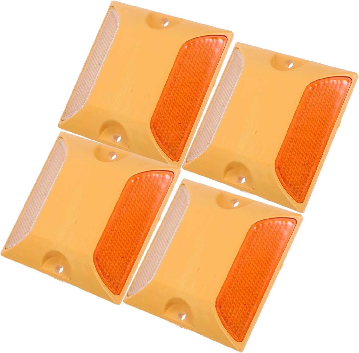 Cabilock 4Pcs Reflective Pavement Markers Yellow Dual-Sided Plastic Road Studs Traffic Reflectors for Driveways Highways and Sidewalks