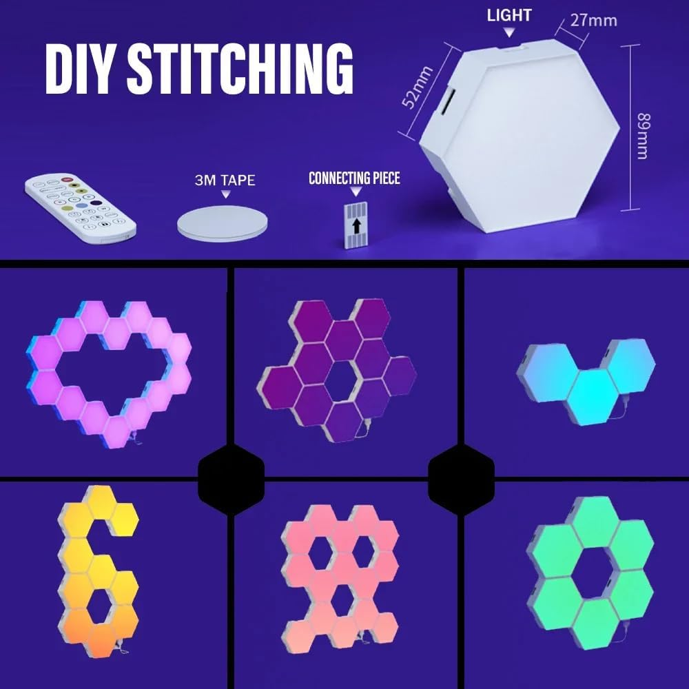 Uantii Smart Hexagonal Lamp,Bluetooth RGBIC LED Panel Light Smart Night Light Gaming Light with Bluetooth App Control (10) image number 4